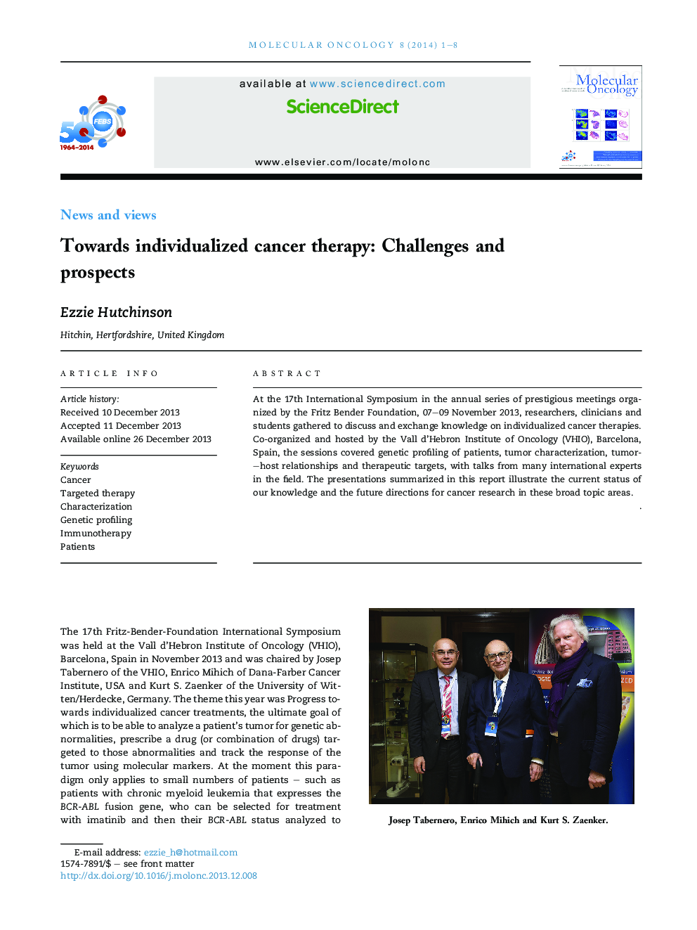 Towards individualized cancer therapy: Challenges and prospects