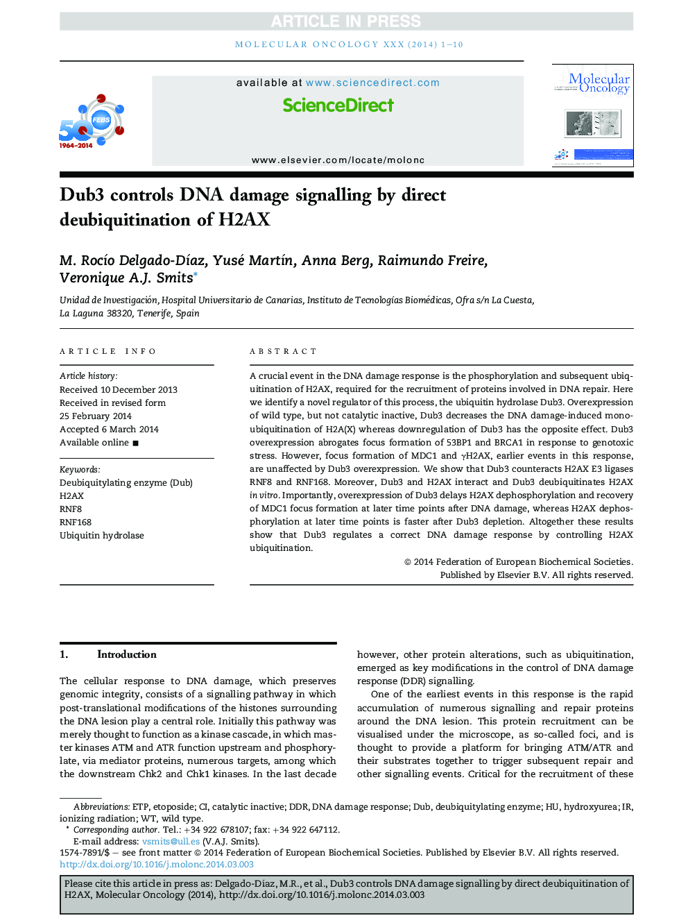 Dub3 controls DNA damage signalling by direct deubiquitination of H2AX