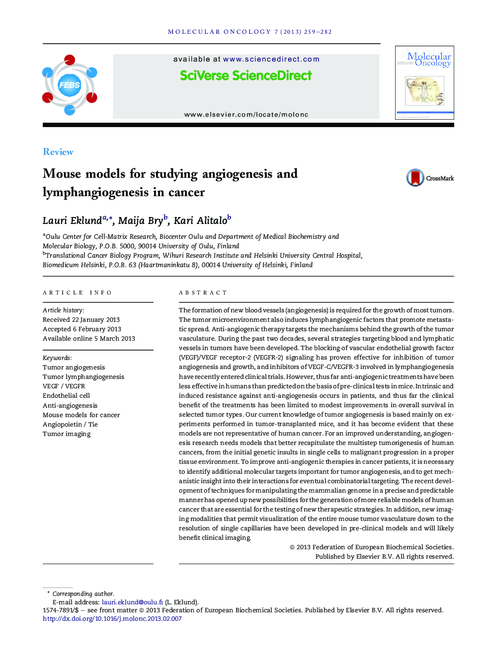 Mouse models for studying angiogenesis and lymphangiogenesis in cancer