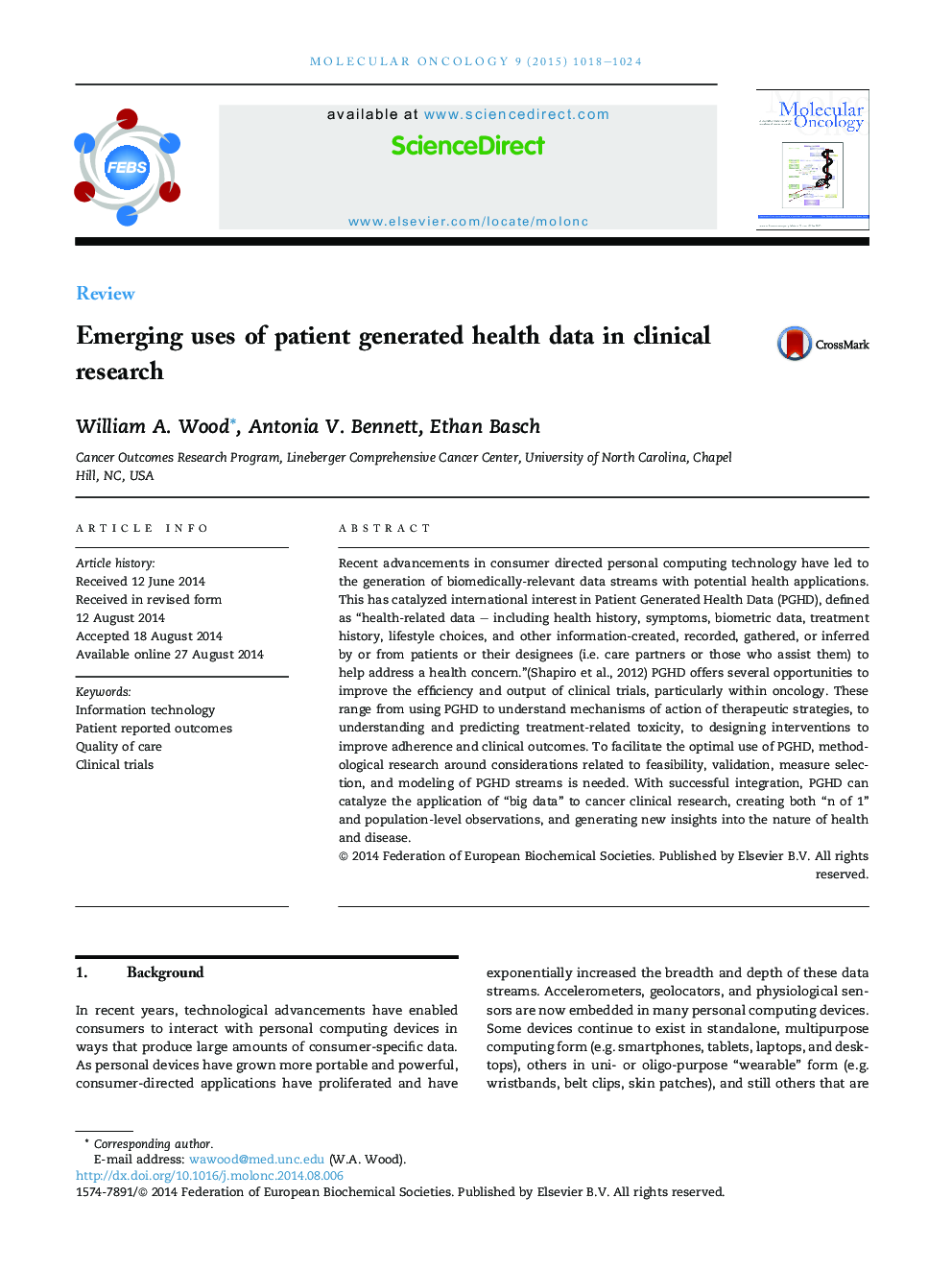 Emerging uses of patient generated health data in clinical research