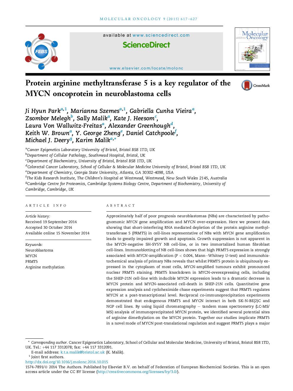 Protein arginine methyltransferase 5 is a key regulator of the MYCN oncoprotein in neuroblastoma cells