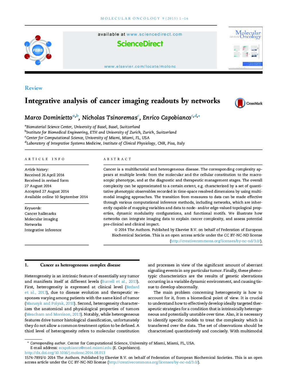 Integrative analysis of cancer imaging readouts by networks