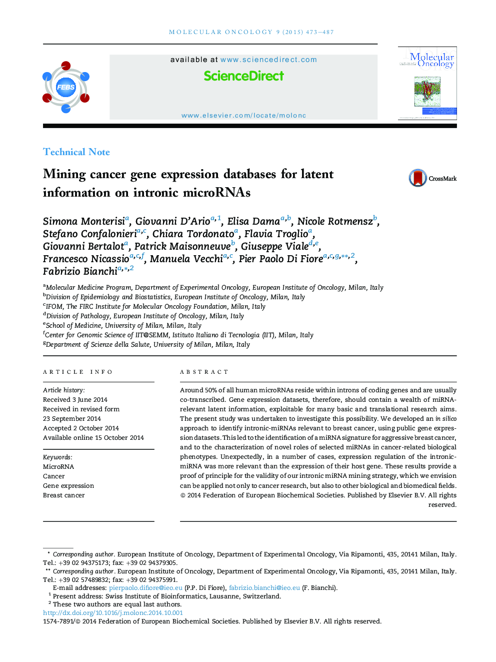 Mining cancer gene expression databases for latent information on intronic microRNAs