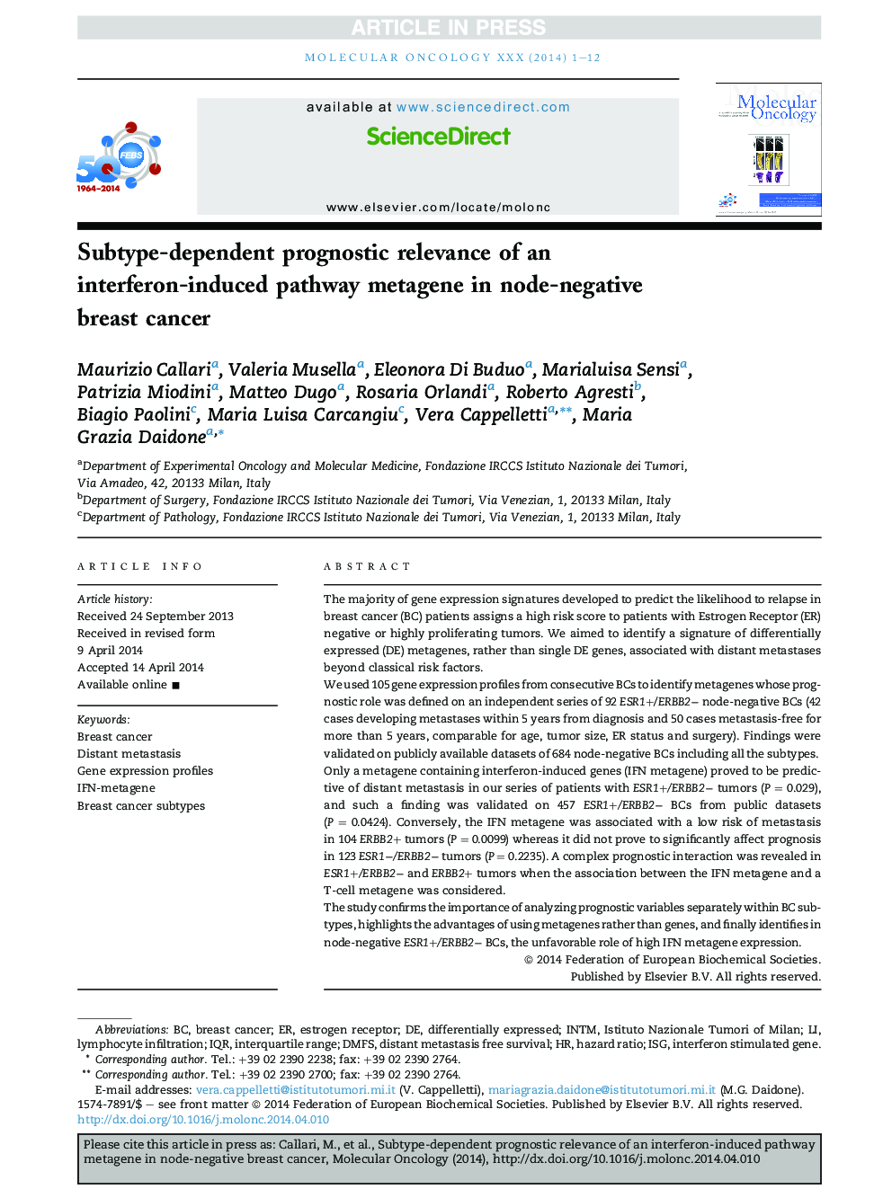 Subtype-dependent prognostic relevance of an interferon-induced pathway metagene in node-negative breast cancer