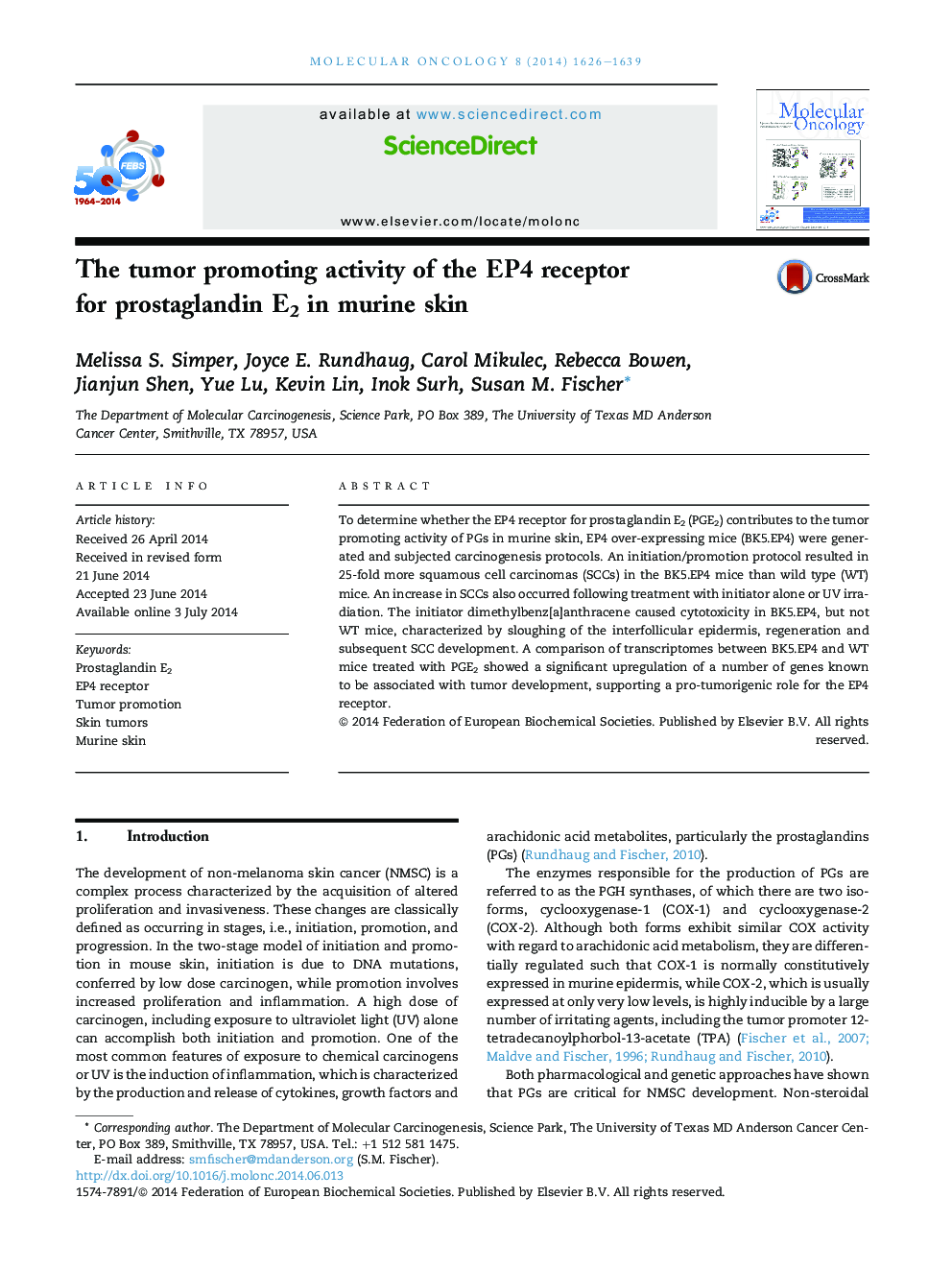 The tumor promoting activity of the EP4 receptor forÂ prostaglandin E2 in murine skin