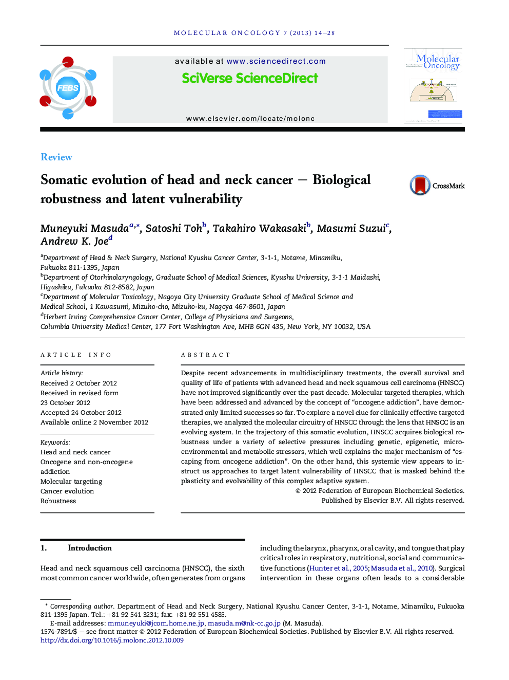 Somatic evolution of head and neck cancer - Biological robustness and latent vulnerability