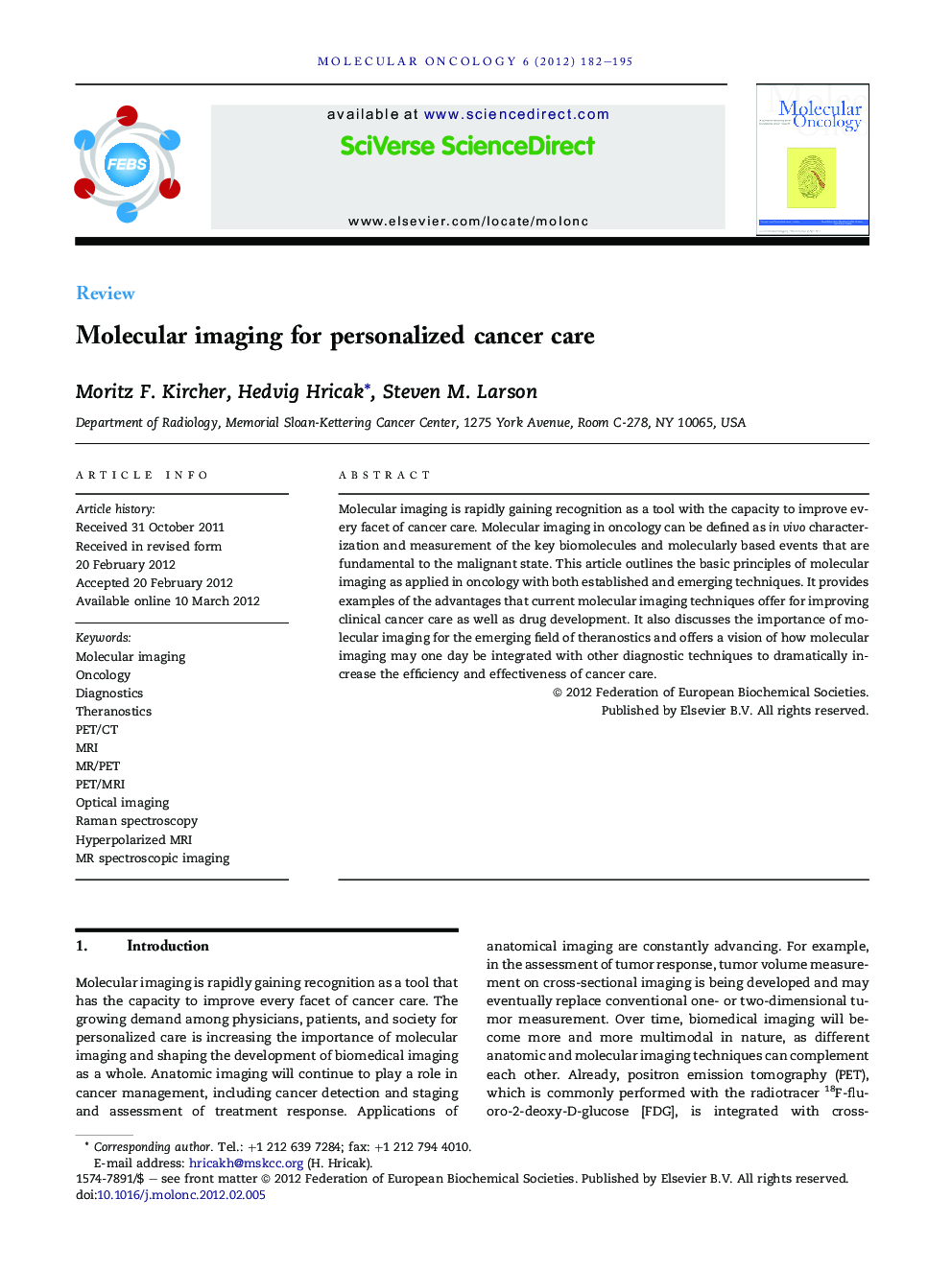 Molecular imaging for personalized cancer care