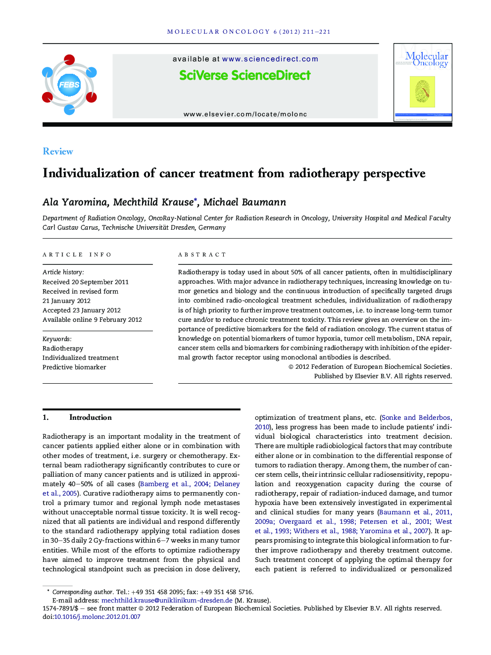 Individualization of cancer treatment from radiotherapy perspective