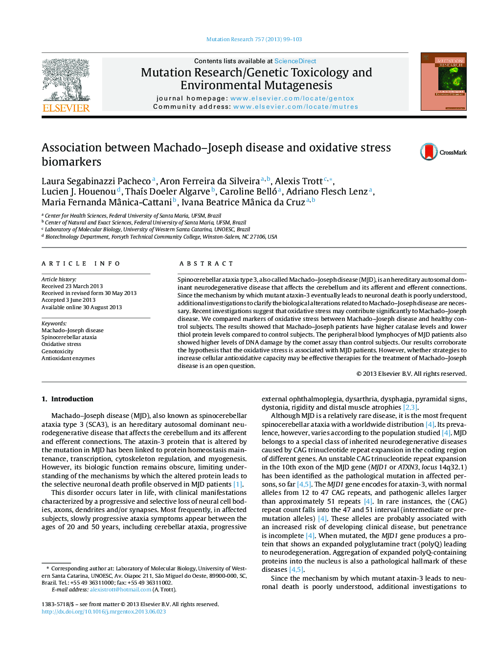 Association between Machado-Joseph disease and oxidative stress biomarkers