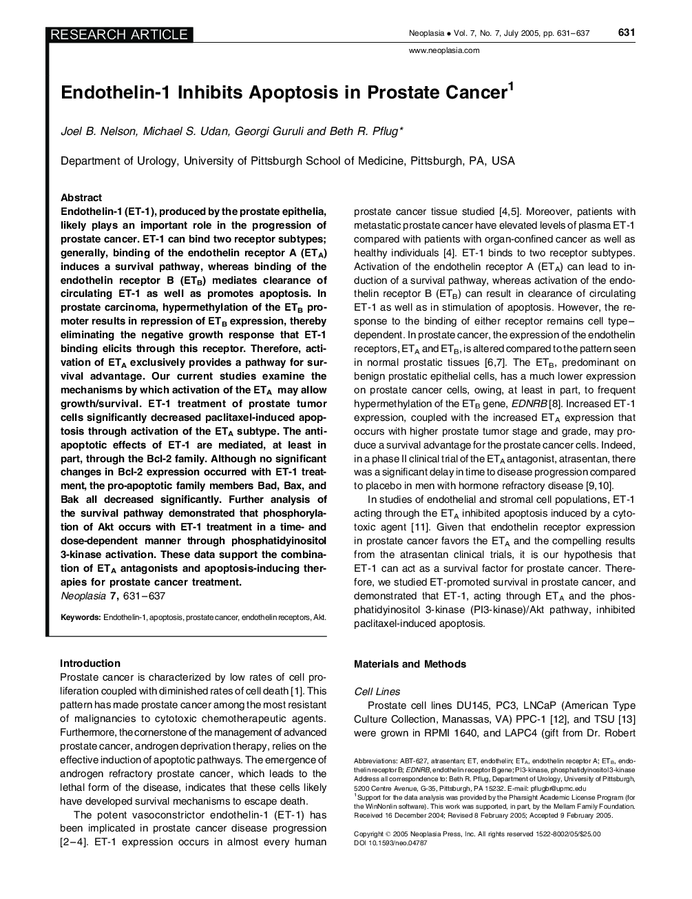 Endothelin-1 Inhibits Apoptosis in Prostate Cancer