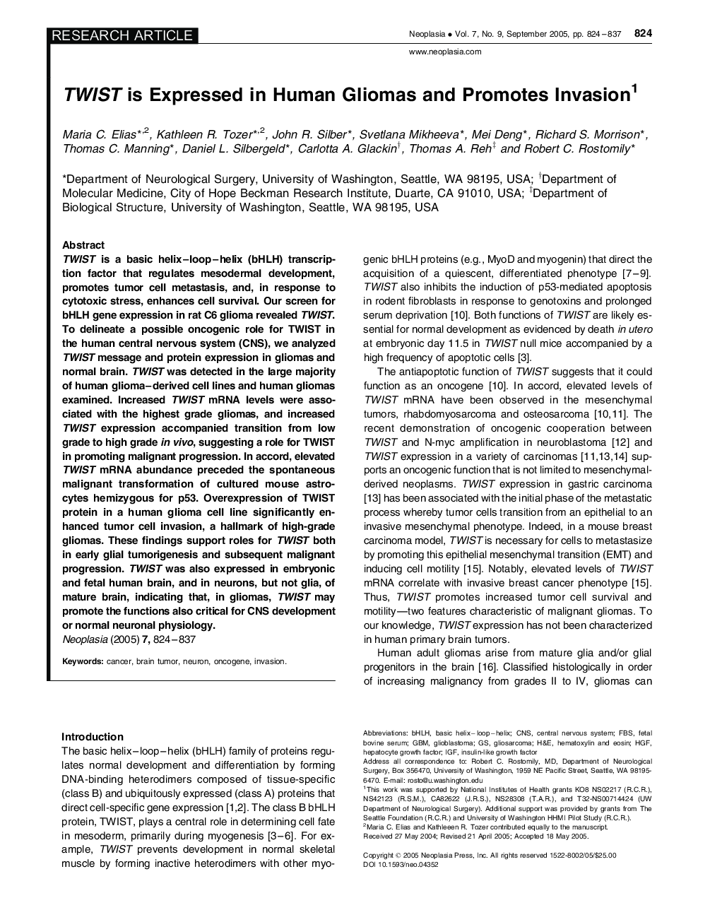 TWIST is Expressed in Human Gliomas, Promotes Invasion