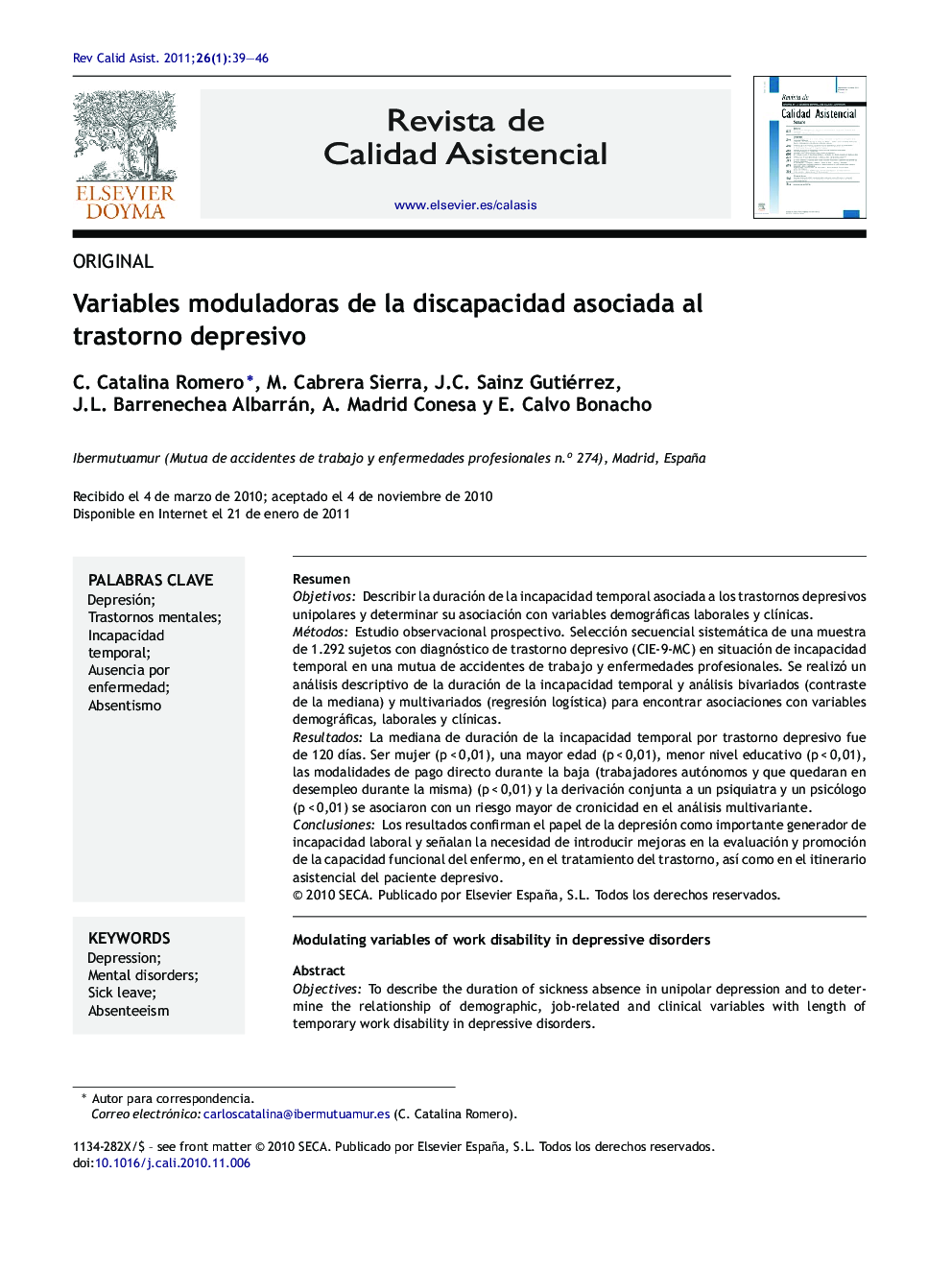 Variables moduladoras de la discapacidad asociada al trastorno depresivo