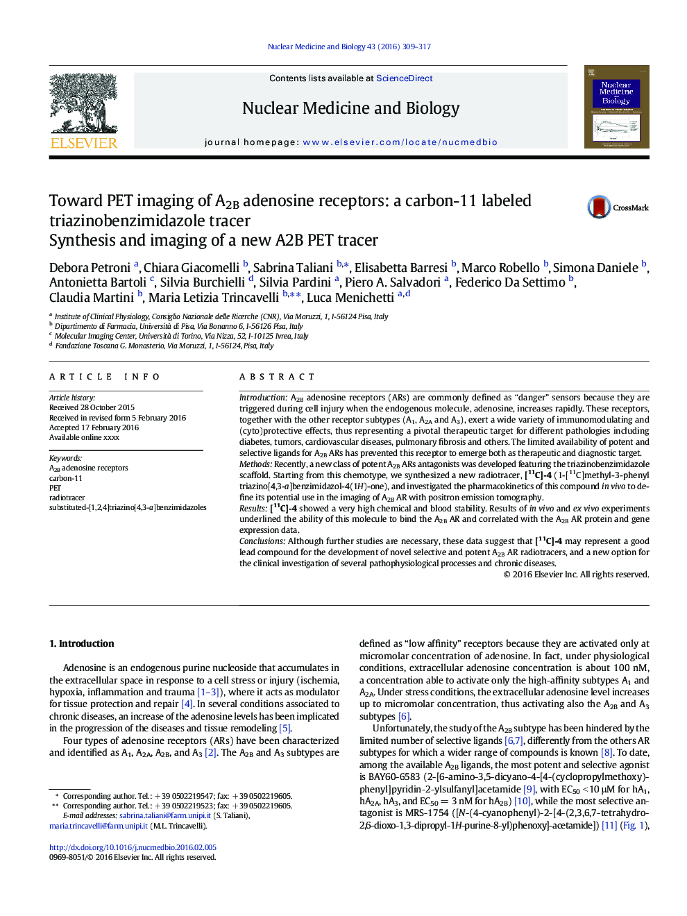 Toward PET imaging of A2B adenosine receptors: a carbon-11 labeled triazinobenzimidazole tracer