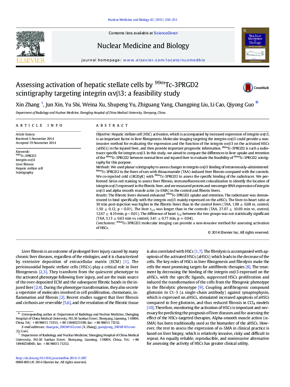 Assessing activation of hepatic stellate cells by 99mTc-3PRGD2 scintigraphy targeting integrin Î±vÎ²3: a feasibility study