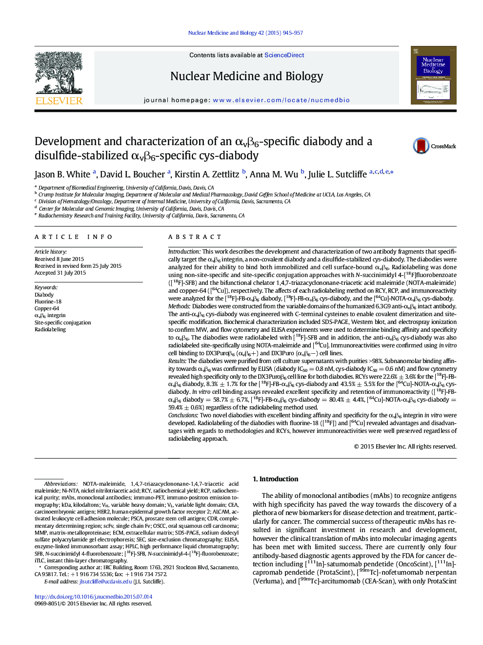 Development and characterization of an Î±vÎ²6-specific diabody and a disulfide-stabilized Î±vÎ²6-specific cys-diabody