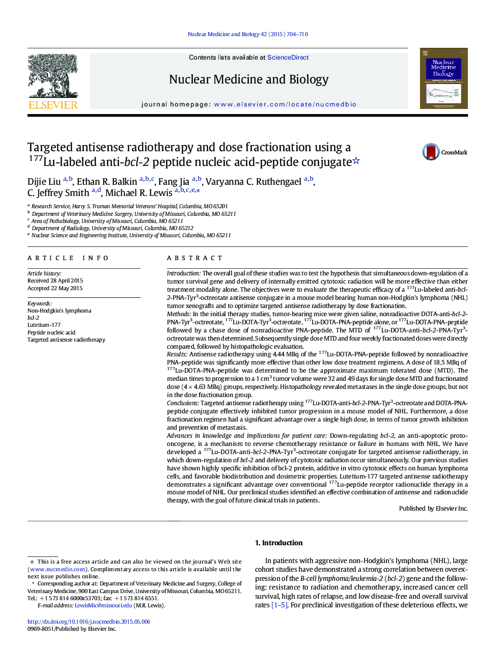 Targeted antisense radiotherapy and dose fractionation using a 177Lu-labeled anti-bcl-2 peptide nucleic acid-peptide conjugate