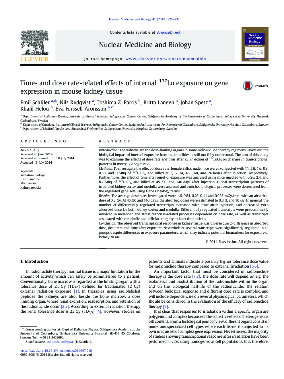 Time- and dose rate-related effects of internal 177Lu exposure on gene expression in mouse kidney tissue