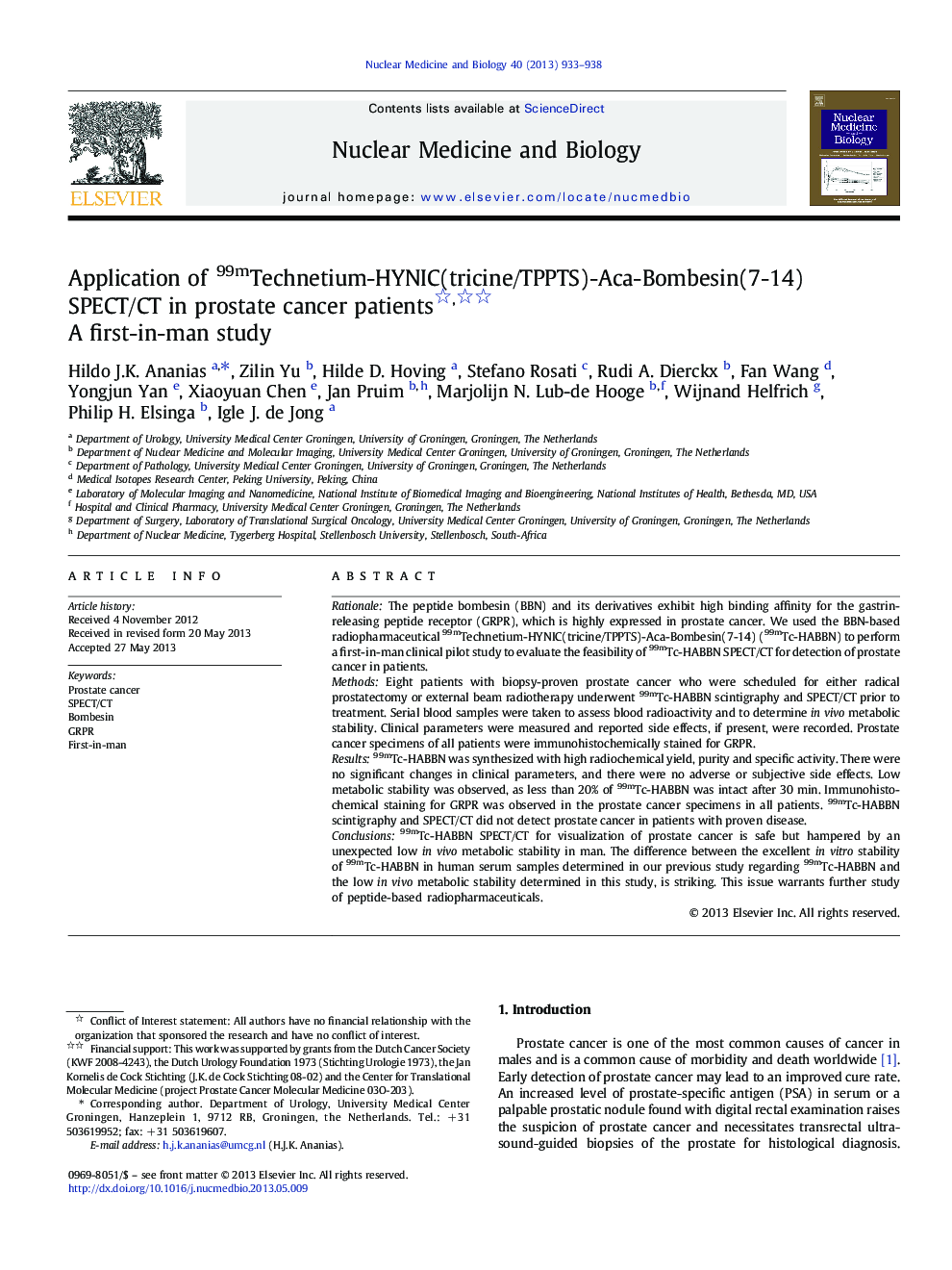 Application of 99mTechnetium-HYNIC(tricine/TPPTS)-Aca-Bombesin(7-14) SPECT/CT in prostate cancer patients