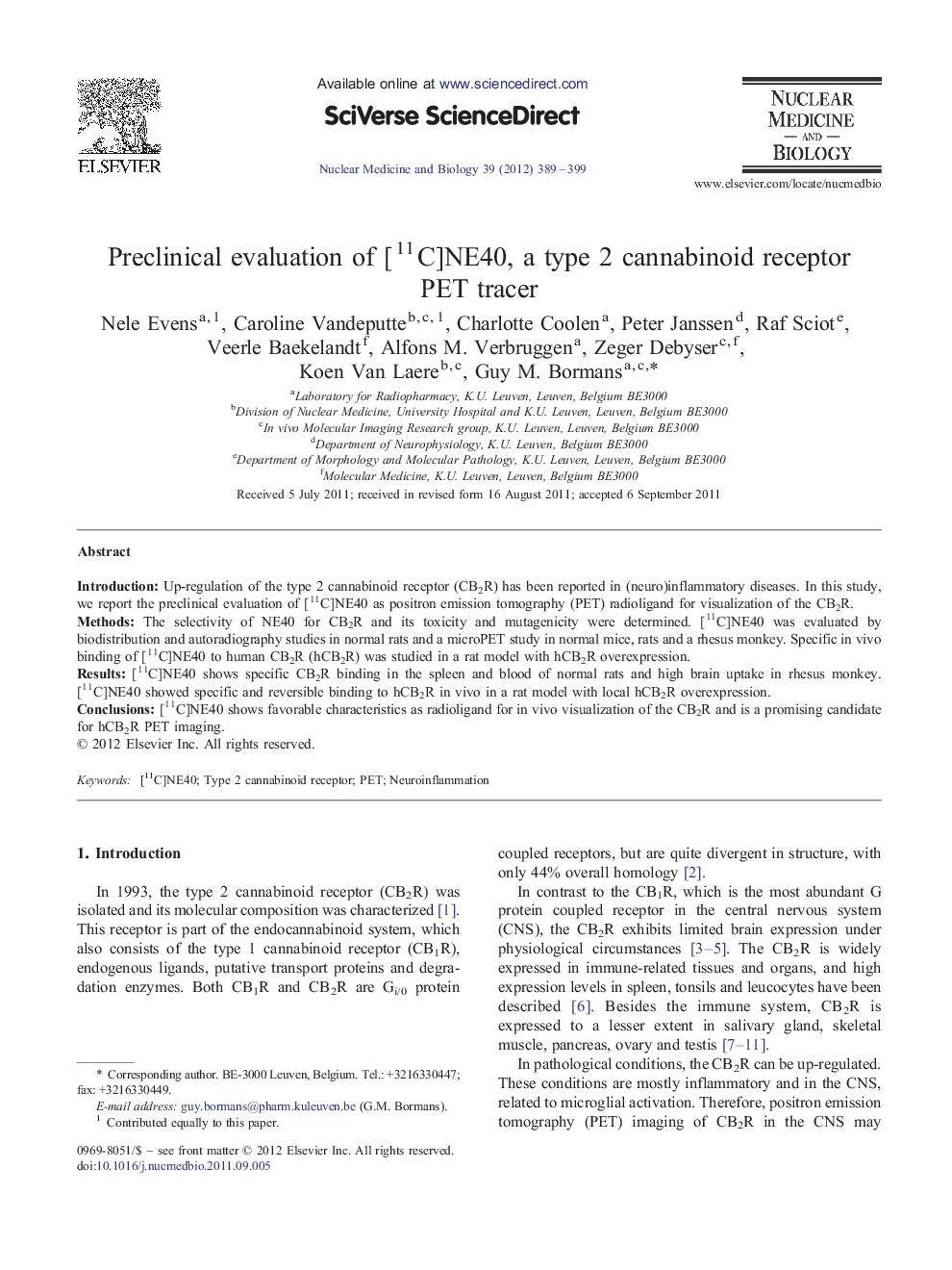 Preclinical evaluation of [11C]NE40, a type 2 cannabinoid receptor PET tracer