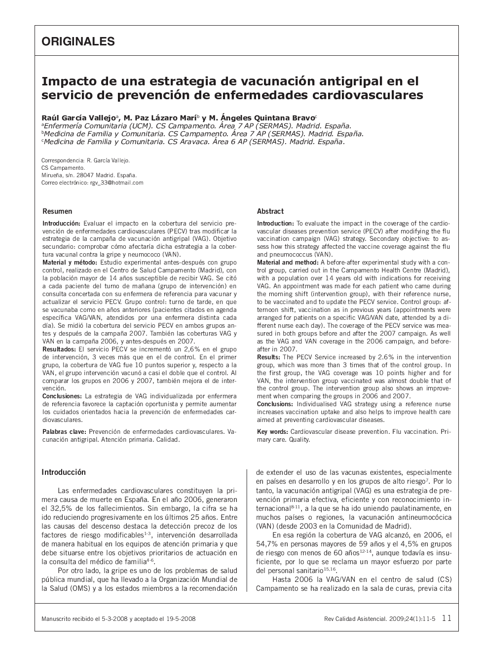 Impacto de una estrategia de vacunación antigripal en el servicio de prevención de enfermedades cardiovasculares