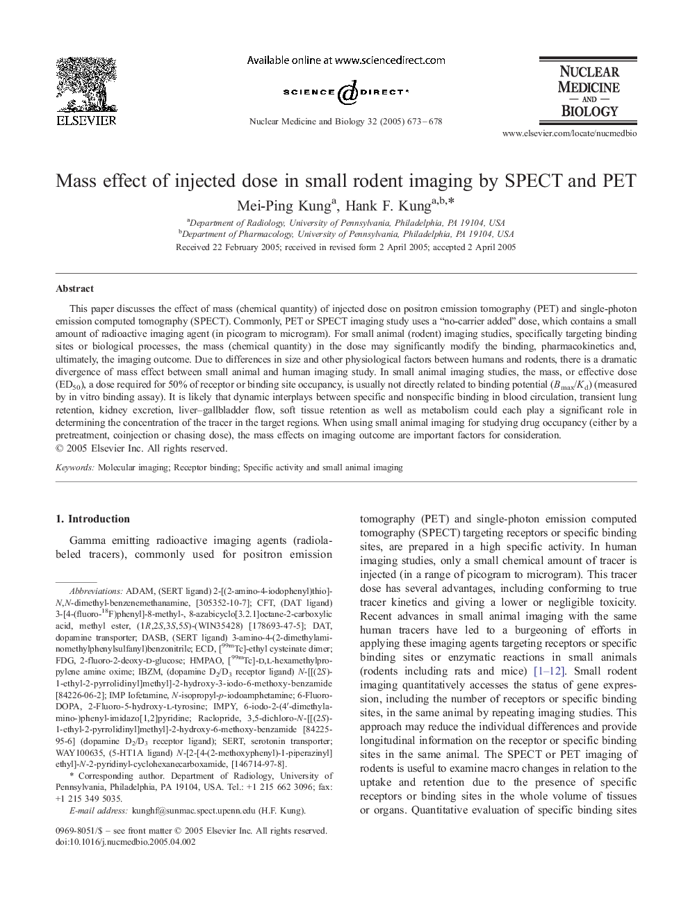 Mass effect of injected dose in small rodent imaging by SPECT and PET