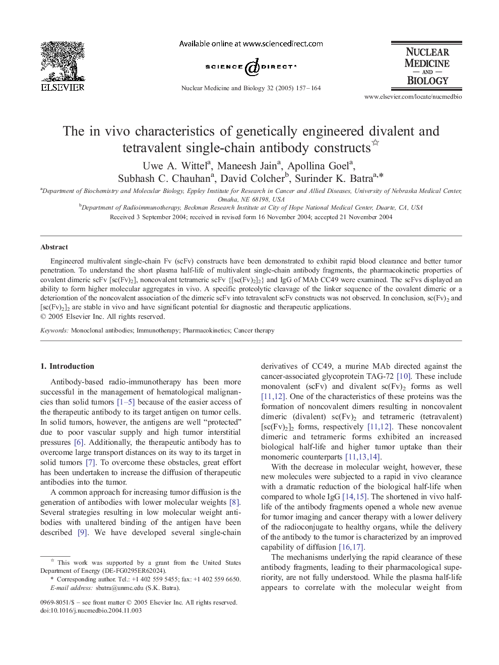 The in vivo characteristics of genetically engineered divalent and tetravalent single-chain antibody constructs