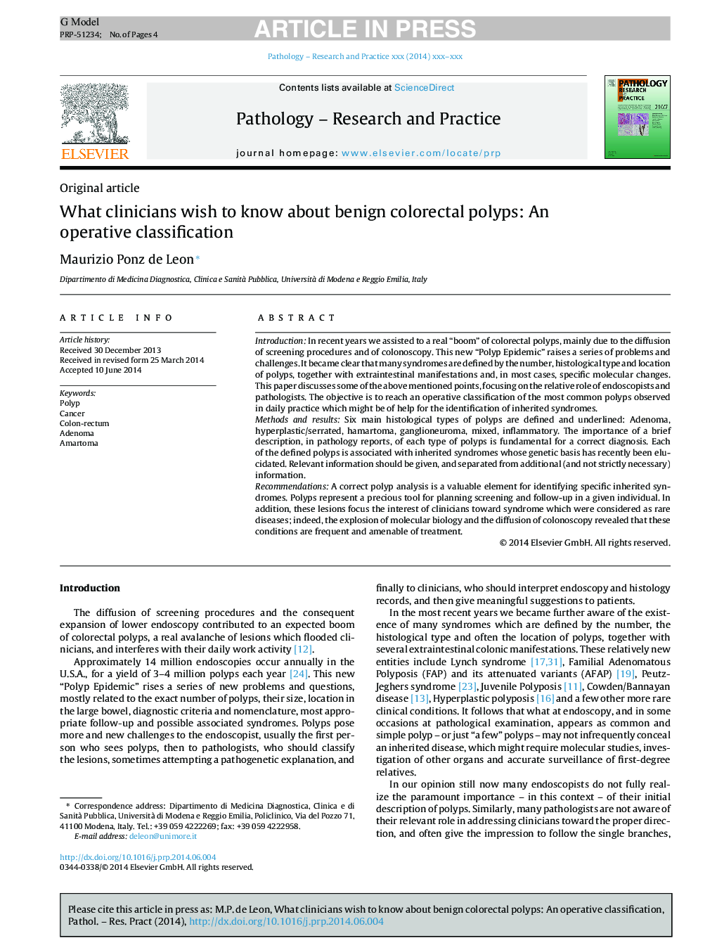 What clinicians wish to know about benign colorectal polyps: An operative classification