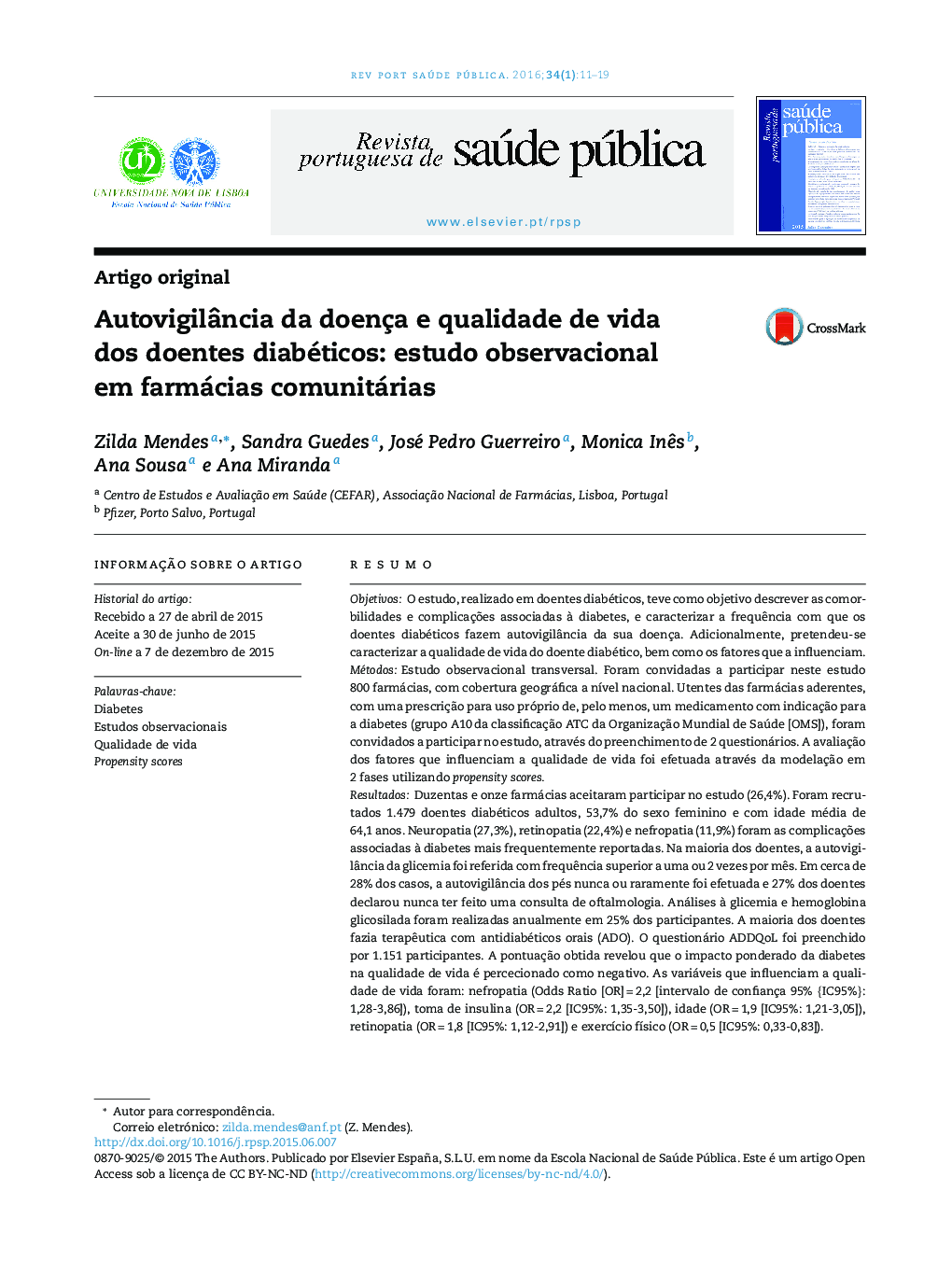 Autovigilância da doença e qualidade de vida dos doentes diabéticos: estudo observacional em farmácias comunitárias