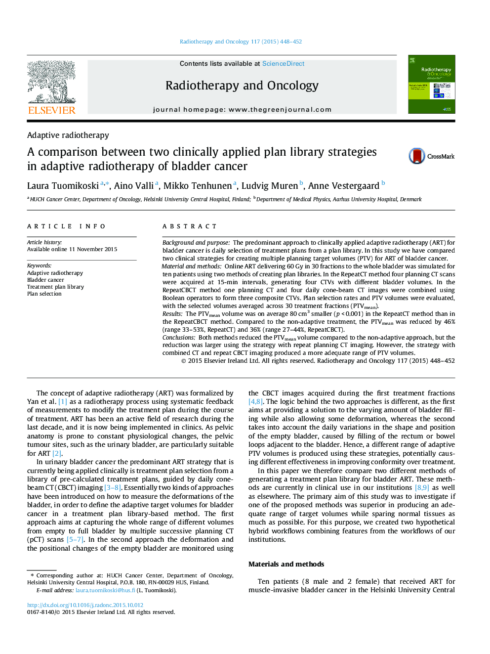 A comparison between two clinically applied plan library strategies in adaptive radiotherapy of bladder cancer