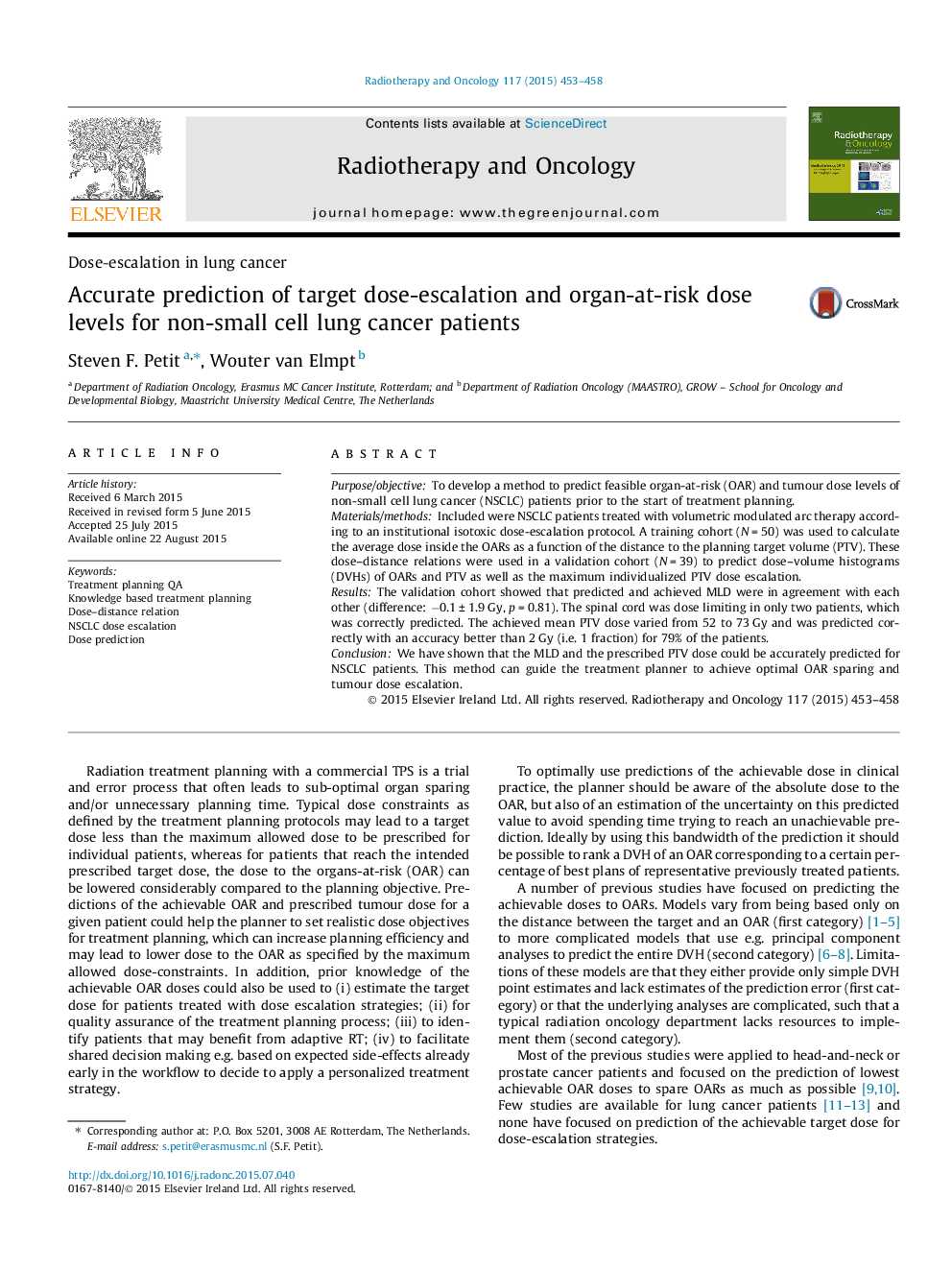 Accurate prediction of target dose-escalation and organ-at-risk dose levels for non-small cell lung cancer patients