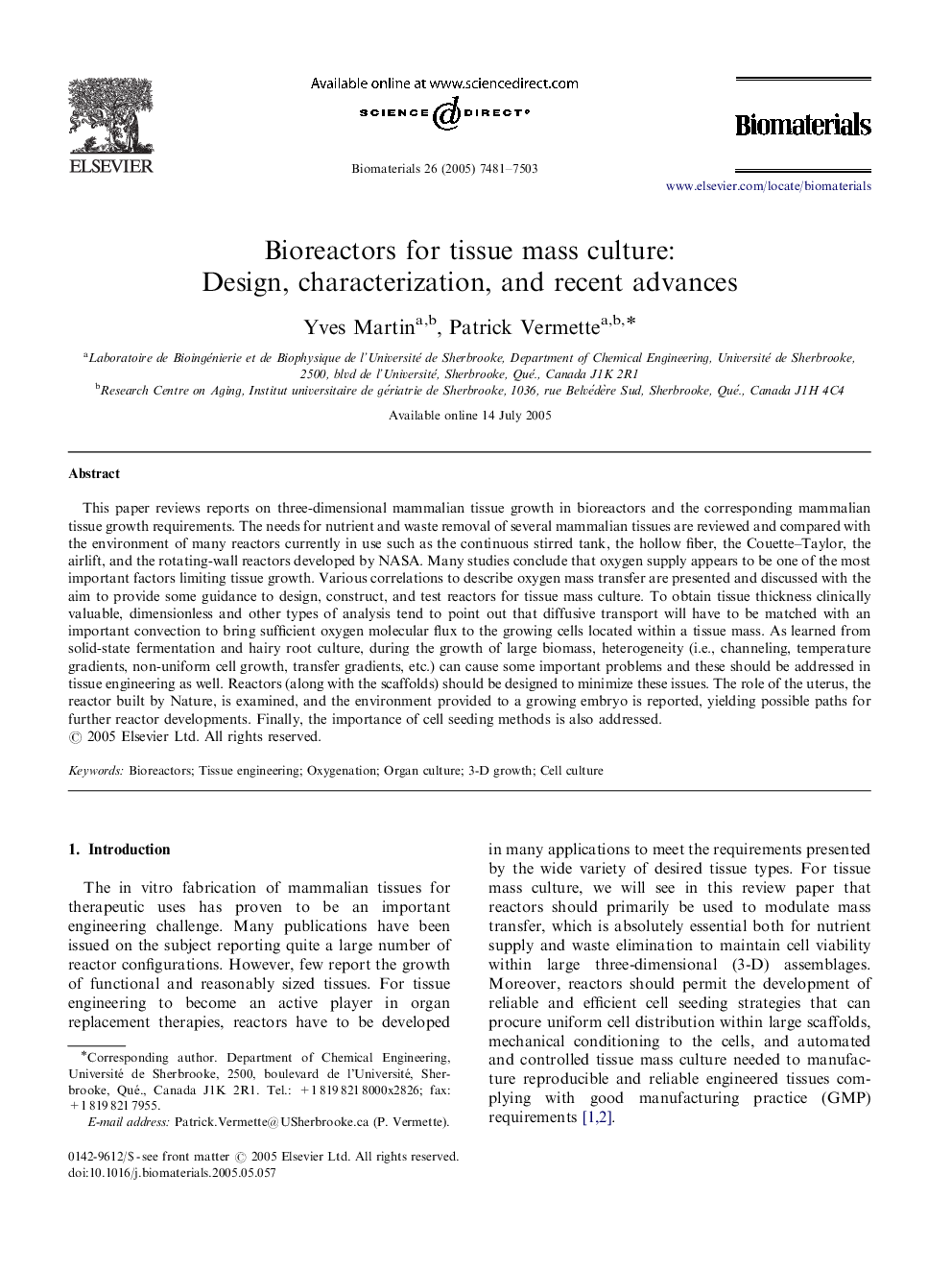 Bioreactors for tissue mass culture: Design, characterization, and recent advances