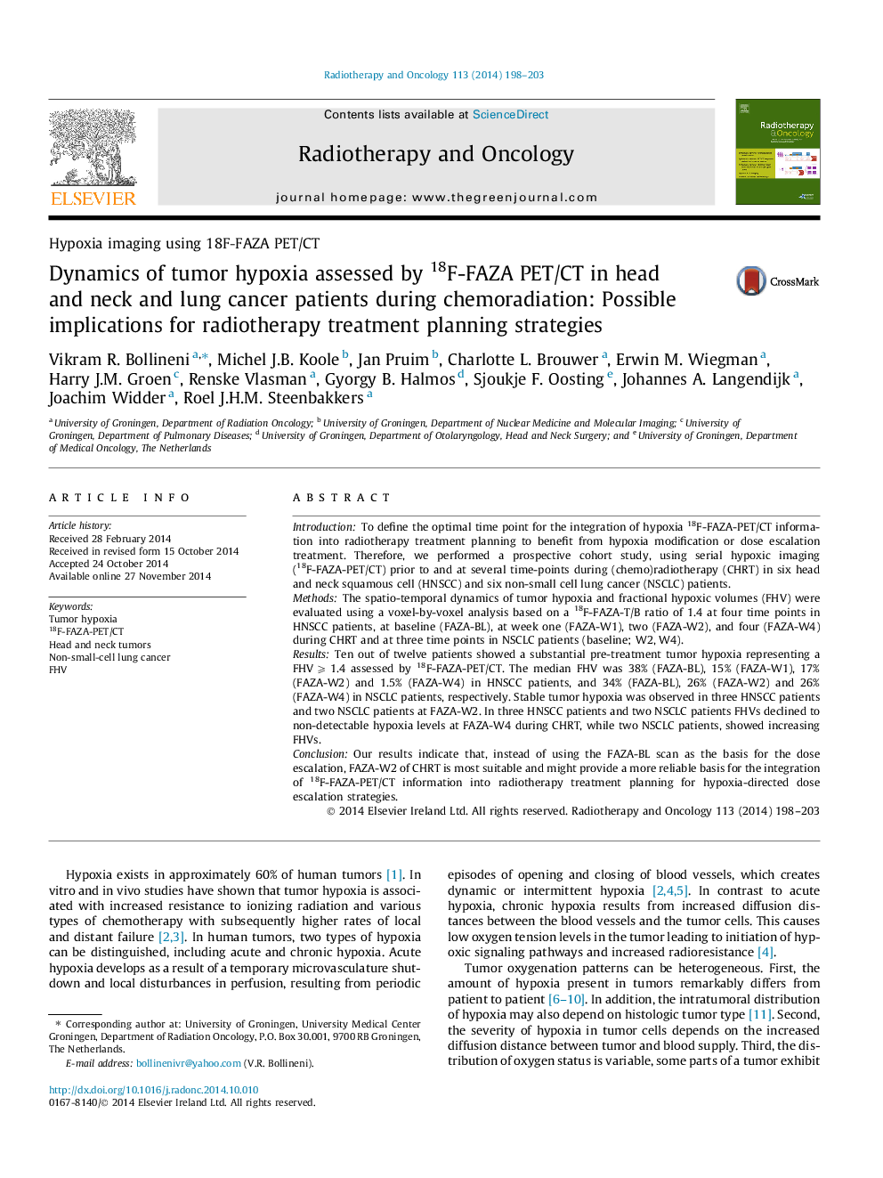 Dynamics of tumor hypoxia assessed by 18F-FAZA PET/CT in head and neck and lung cancer patients during chemoradiation: Possible implications for radiotherapy treatment planning strategies