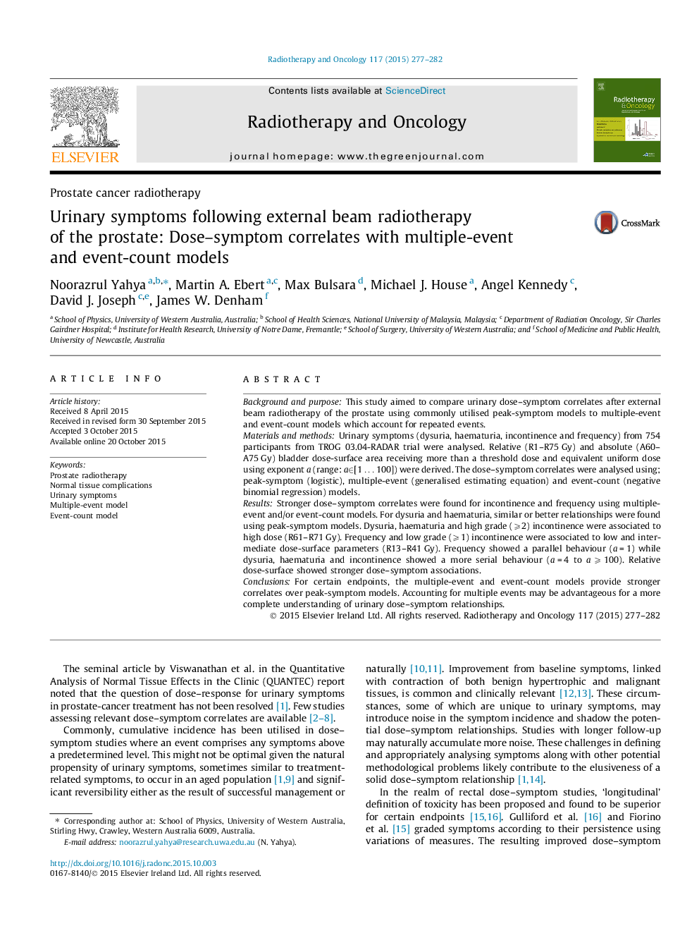 Urinary symptoms following external beam radiotherapy of the prostate: Dose-symptom correlates with multiple-event and event-count models