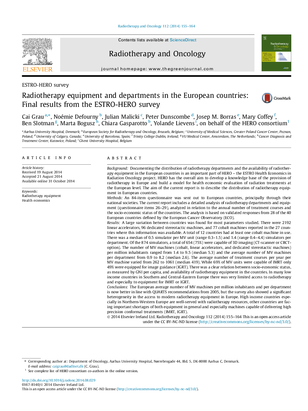 Radiotherapy equipment and departments in the European countries: Final results from the ESTRO-HERO survey