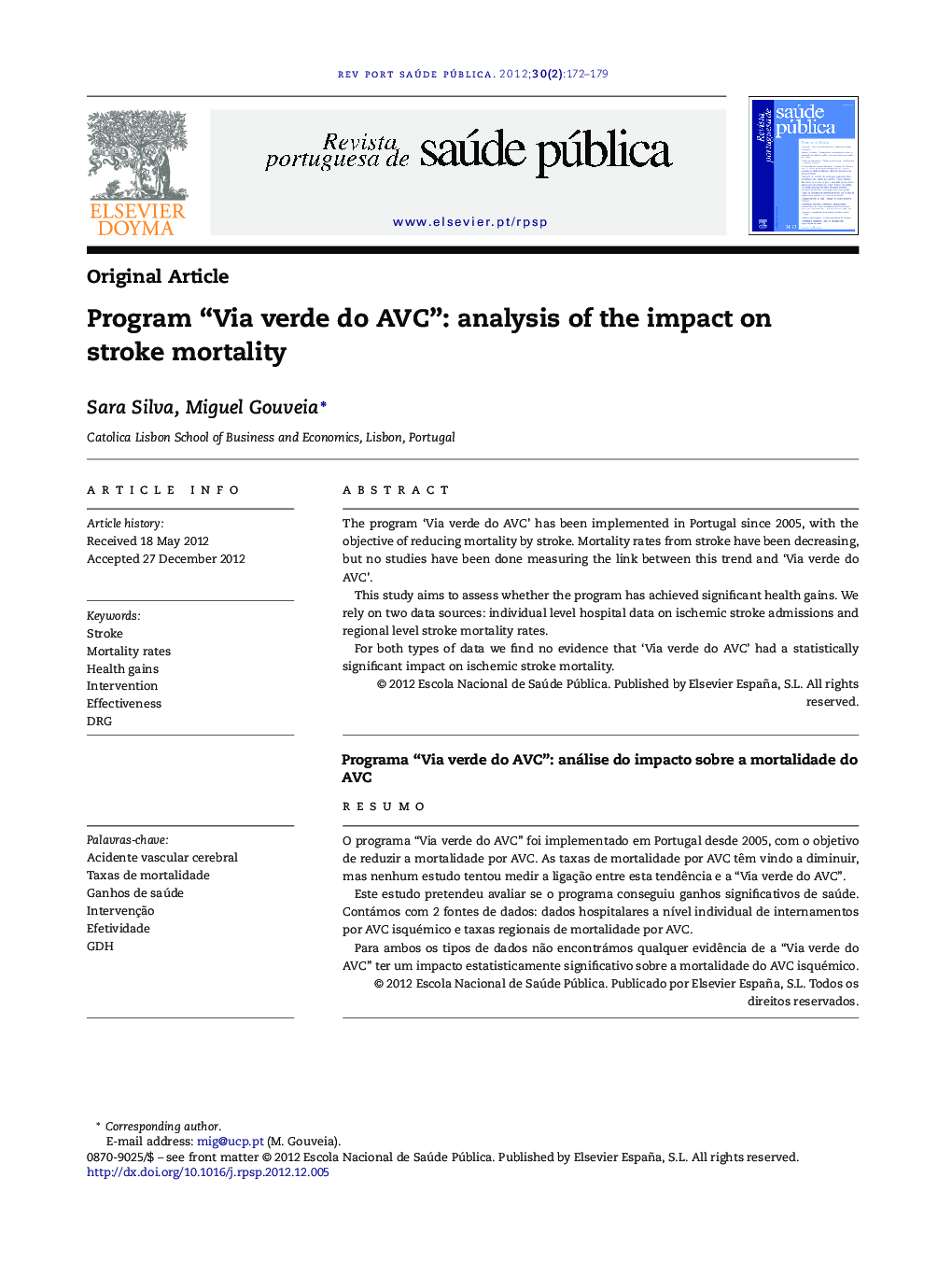 Program “Via verde do AVC”: analysis of the impact on stroke mortality