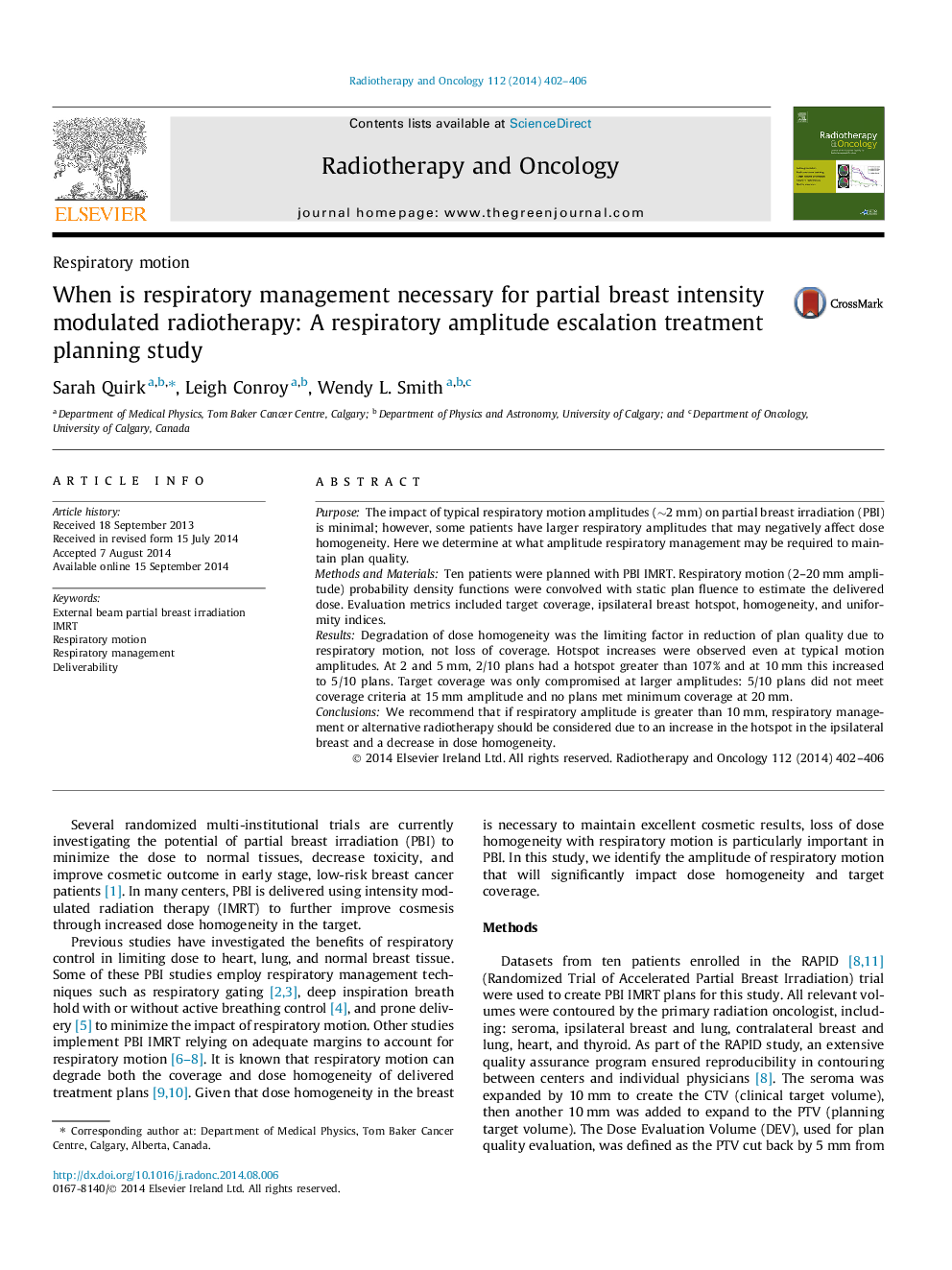 When is respiratory management necessary for partial breast intensity modulated radiotherapy: A respiratory amplitude escalation treatment planning study