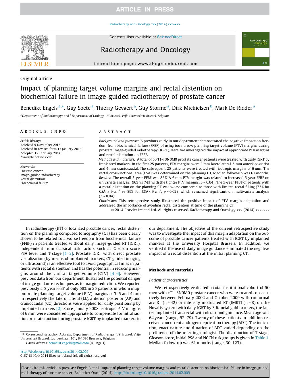 Impact of planning target volume margins and rectal distention on biochemical failure in image-guided radiotherapy of prostate cancer