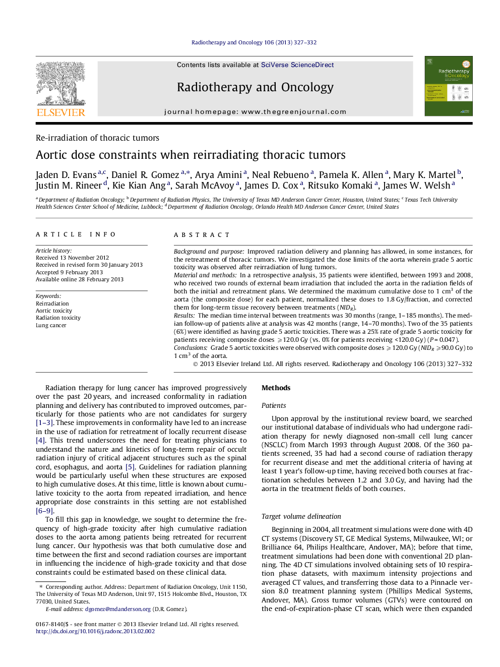 Aortic dose constraints when reirradiating thoracic tumors