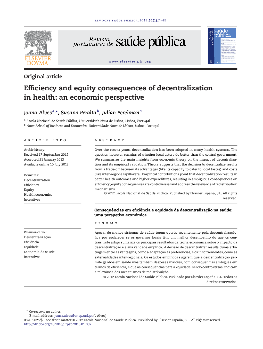 Efficiency and equity consequences of decentralization in health: an economic perspective