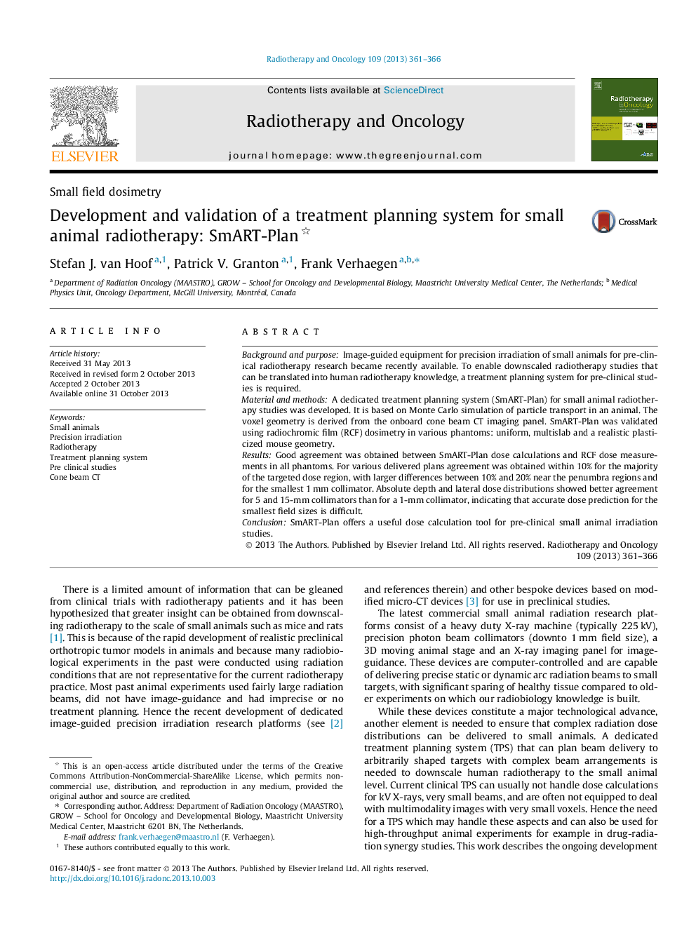 Development and validation of a treatment planning system for small animal radiotherapy: SmART-Plan