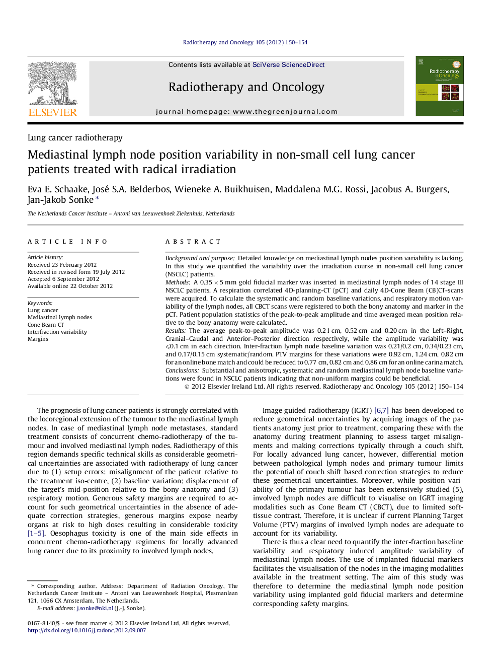 Mediastinal lymph node position variability in non-small cell lung cancer patients treated with radical irradiation