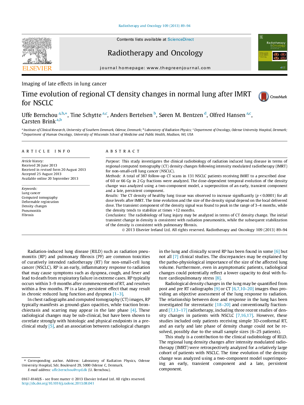 Time evolution of regional CT density changes in normal lung after IMRT for NSCLC