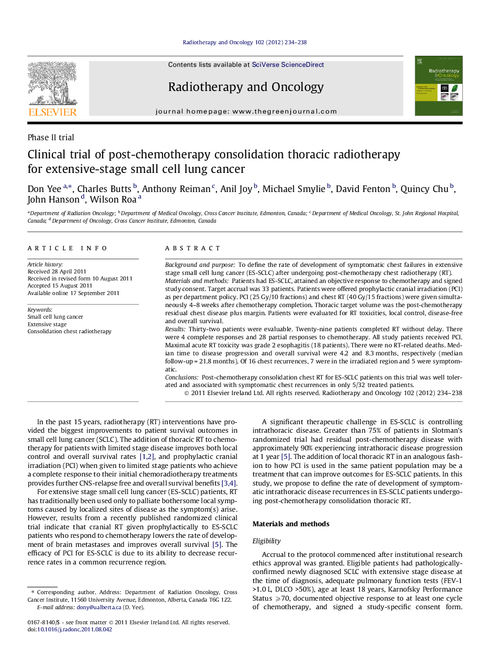 Clinical trial of post-chemotherapy consolidation thoracic radiotherapy for extensive-stage small cell lung cancer