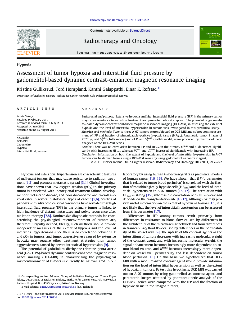 Assessment of tumor hypoxia and interstitial fluid pressure by gadomelitol-based dynamic contrast-enhanced magnetic resonance imaging