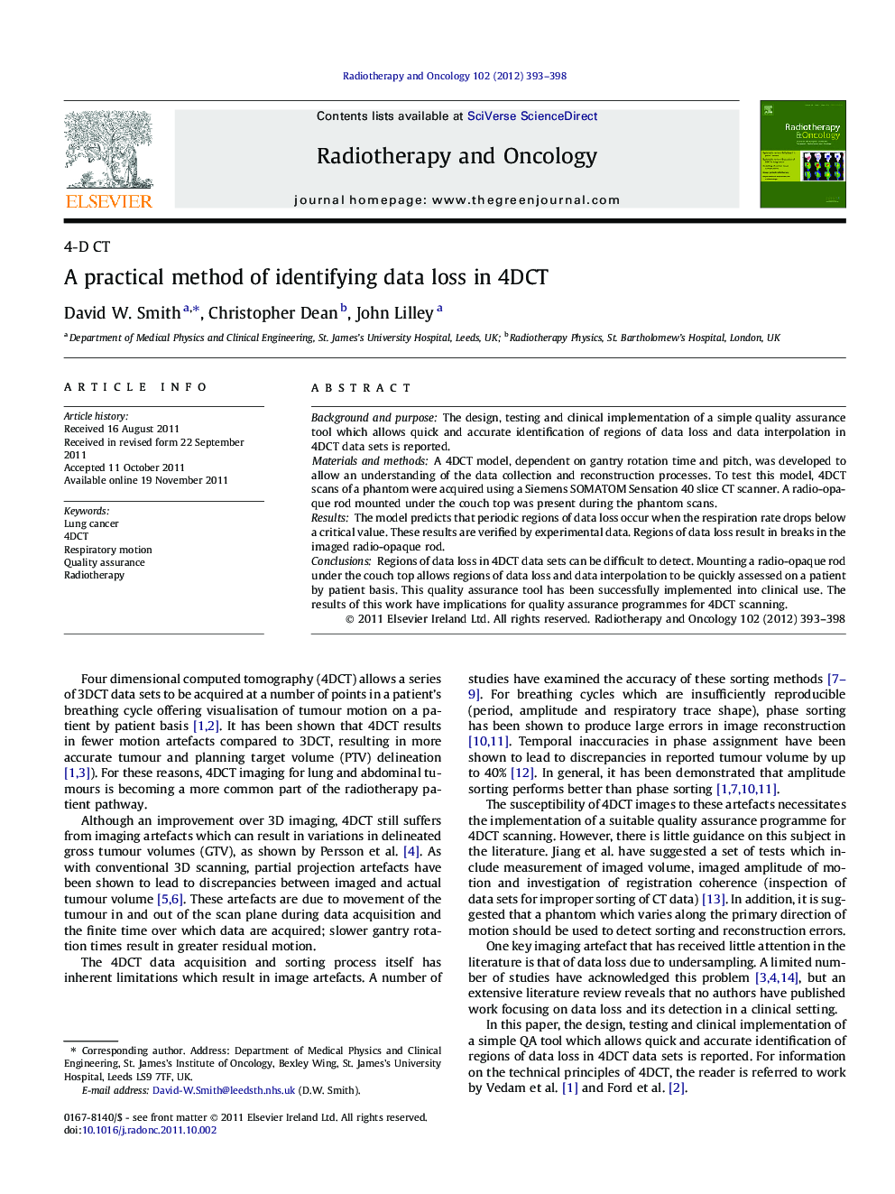 A practical method of identifying data loss in 4DCT