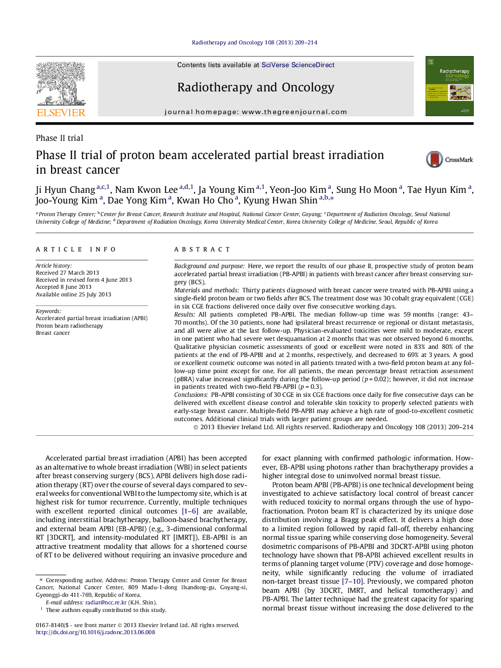 Phase II trial of proton beam accelerated partial breast irradiation in breast cancer