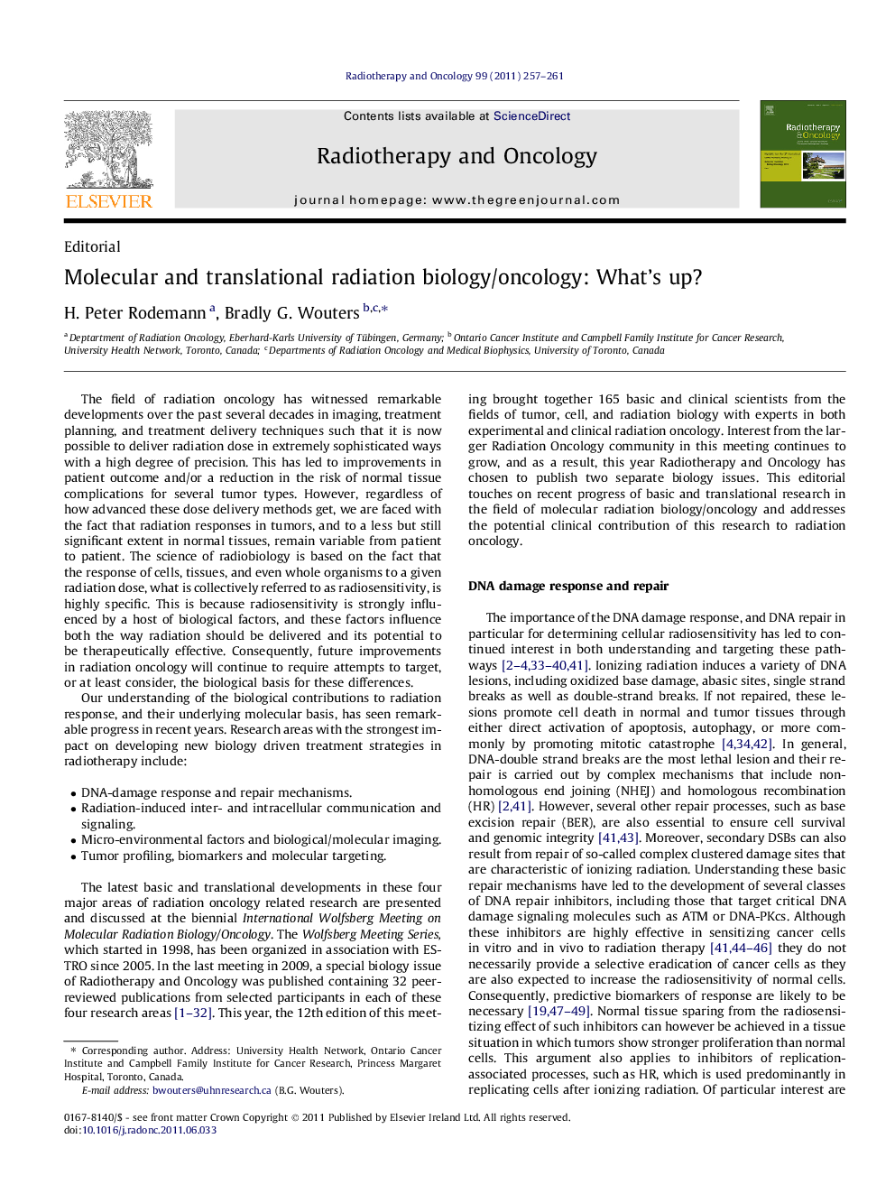 Molecular and translational radiation biology/oncology: What's up?