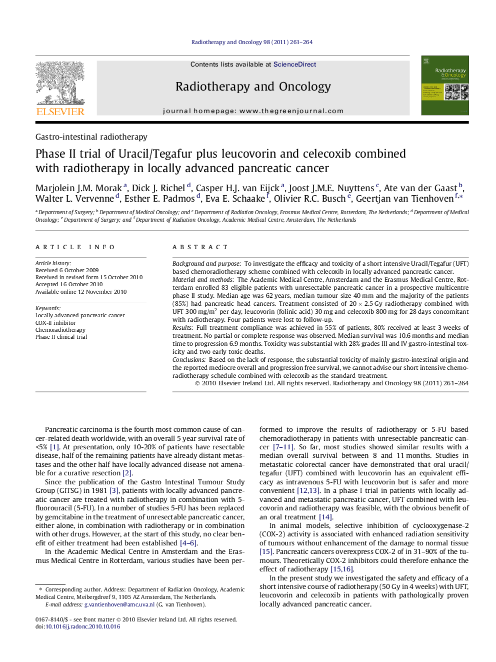 Phase II trial of Uracil/Tegafur plus leucovorin and celecoxib combined with radiotherapy in locally advanced pancreatic cancer