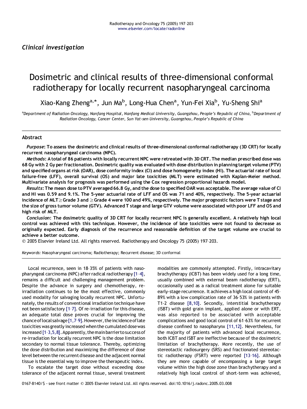 Dosimetric and clinical results of three-dimensional conformal radiotherapy for locally recurrent nasopharyngeal carcinoma