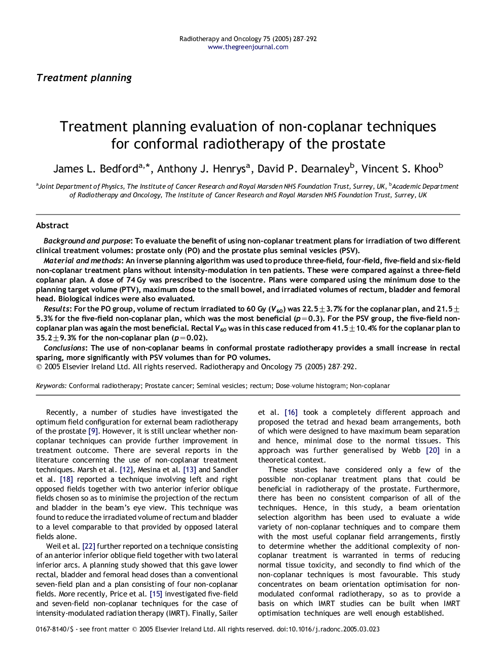 Treatment planning evaluation of non-coplanar techniques for conformal radiotherapy of the prostate